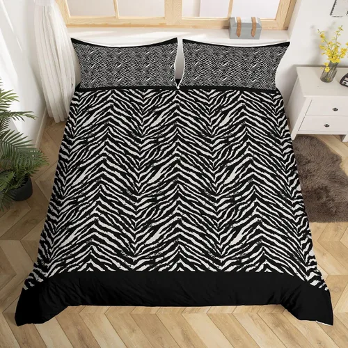 Miniatura 15 de Juego de funda de edredón con estampado de leopardo abstracto, tamaño individual, juegos de ropa de cama de piel de guepardo negro y gris