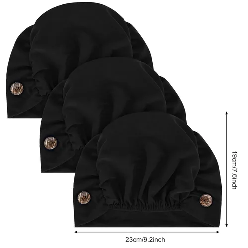 Miniatura 2 de Geyoga Gorras Bouffant con botones, unisex, elástica, turbante con botones para mujer, 3 piezas, Negro, Talla única