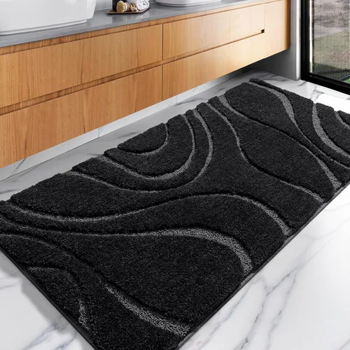 Miniatura 14 de DEXDE Alfombras de baño de 24 x 60 pulgadas, ultra suaves y absorbentes de agua, antideslizantes, de secado rápido, lavables a máquina, tapetes Negro