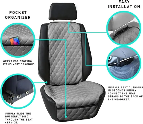 Miniatura 6 de FH Group Cojín de asiento de automóvil – Funda de asiento delantero individual de piel sintética con bolsillos delanteros, compatible con airbag