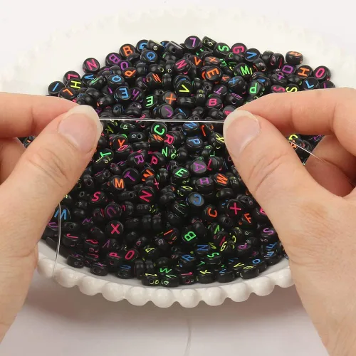 Miniatura 3 de 1200 piezas 4×7mm Cuentas de letras del alfabeto, cuentas acrílicas redondas negras y coloridas, para pulseras y hacer joyas