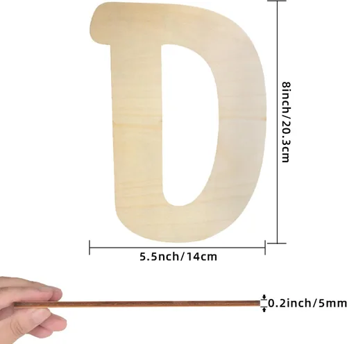 Miniatura 2 de Letras de madera de 8 pulgadas de alto, letra de madera D de 1/5 pulgada de grosor, letras del alfabeto de madera sin terminar para decoración