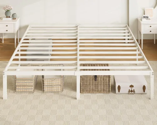 Miniatura 14 de Allewie Base de cama de tamaño matrimonial, camas de plataforma de metal de 14 pulgadas con espacio de almacenamiento, no necesita somier y fácil