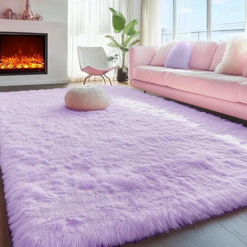 Miniatura 30 de PAGISOFE Alfombras esponjosas de dormitorio de 4 x 6 pies, color negro, alfombra moderna para sala de estar, alfombra lanuda para interiores