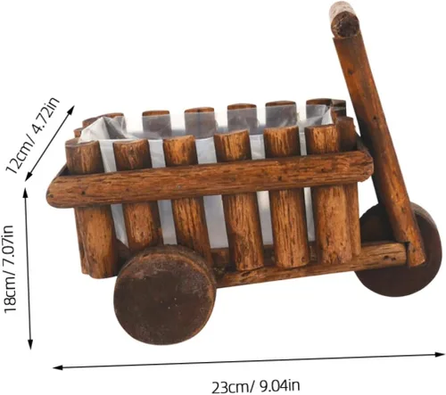 Miniatura 2 de GANAZONO Maceta de madera hecha a mano con diseño de carrito para el hogar y la oficina, contenedor multifuncional para plantas