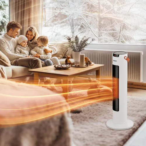 Miniatura 7 de ROVSUN - Calentador eléctrico de espacio de 1500 W con control remoto y APP, calentador de torre portátil de 24'' de altura con oscilación, Blanco