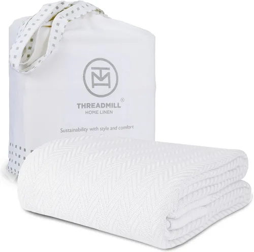Miniatura 12 de Threadmill Home - Manta de lino de tamaño King, 100% algodón, color blanco, con diseño espiga., Algodón, Plateado, gemelo Gris claro