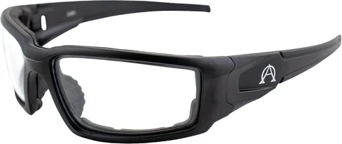 Alpha Omega AO5 - Lentes de sol de motocicleta acolchados de espuma Z87.1 para hombres o mujeres, montura negra, lentes transparentes