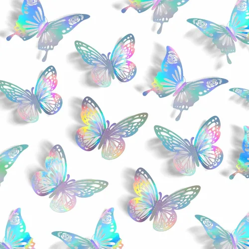 Miniatura 10 de Decoraciones de Mariposas Negras de Halloween para Pared, 48 Piezas 2 Estilos 3 Tamaños Pegatinas de Mariposas para Decoración Superior de Pasteles
