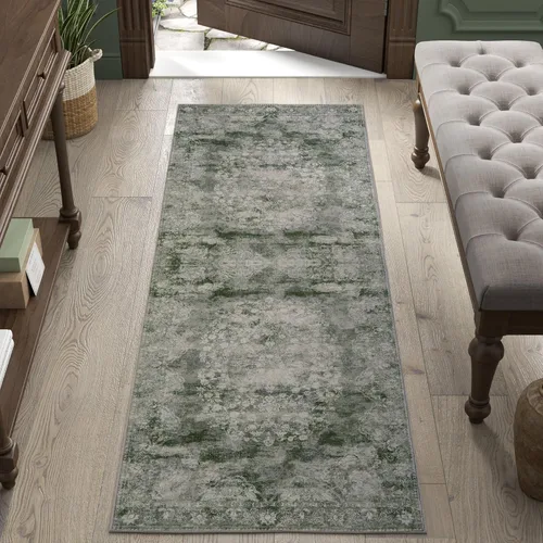 Miniatura 184 de Jinchan Fiora - Alfombra redonda de 8 pies, alfombras vintage con diseño floral envejecido, lavable a máquina, antideslizante, de pelo bajo, Azul