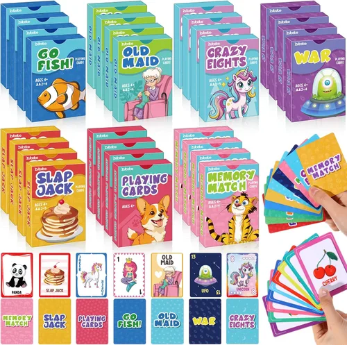 Zubebe Paquete de 7 juegos de cartas para niños, regalos clásicos a granel, juego de cartas para niños, incluye Go Fish, Old Maid, Crazy Eights,