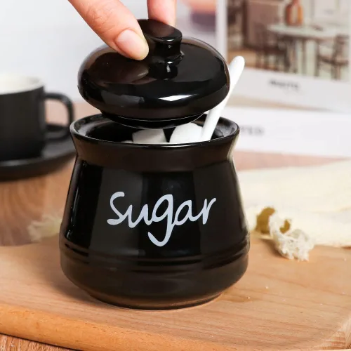 Miniatura 2 de Azucarero de porcelana con tapa y cuchara, tarro de almacenamiento de azúcar de cerámica de 12 onzas, contenedor de azúcar para el hogar y la cocina
