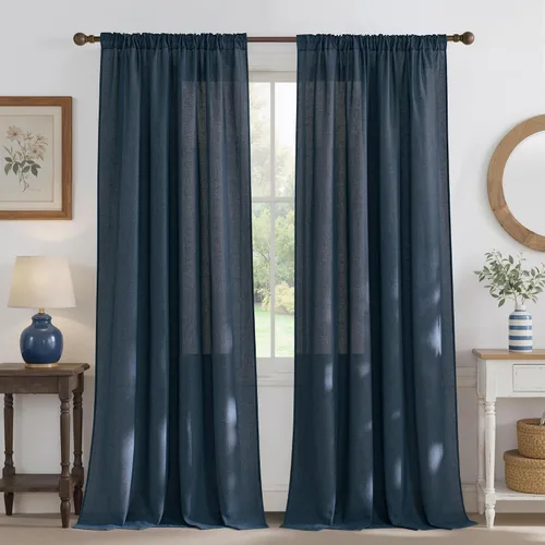 Miniatura 21 de NICETOWN - Cortinas gruesas de lino para sala de estar, juego de 2 paneles, con trabilla trasera/bolsillo para barra y cinta de pliegues, privacidad