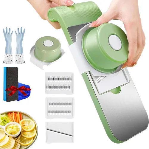 Cortador de verduras multifuncional, cortador de mandolina portátil para cocina, cortador de verduras ajustable con cuchillas de acero inoxidable,