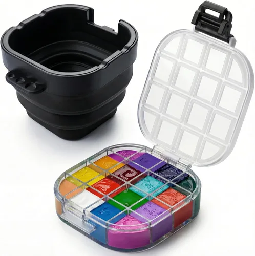 Organizador de pintura vacío de 16 pozos con conservación hermética, cada celda tiene capacidad para hasta 0.3 fl oz de color de pintura para un