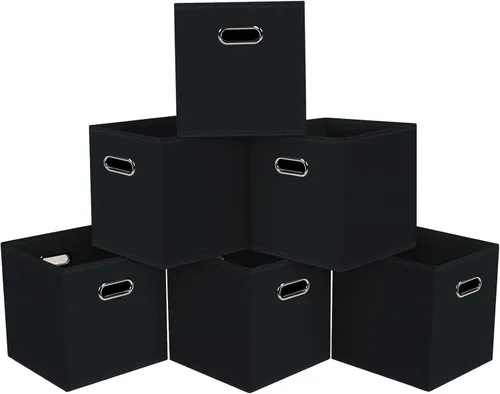 Miniatura 18 de Cubos de Almacenamiento Plegables Negros, Cajas de Almacenamiento de Tela, Organizadores de Cubos con Asas Duales para Organizador del Hogar, Juego