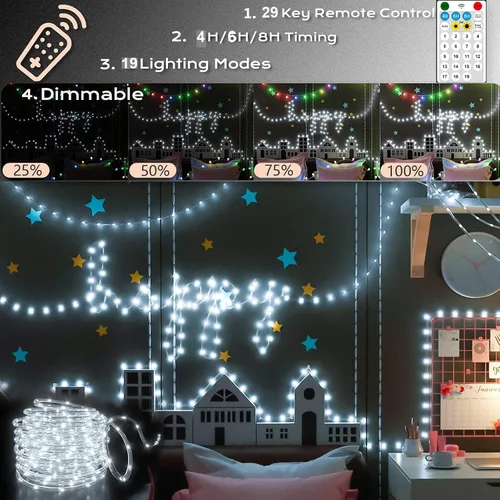 Miniatura 5 de Nuevas luces de cuerda solares mejoradas para exteriores, impermeables, 32m, 300 LED, luces de tira solares con control remoto, temporizador