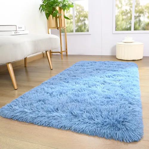 Miniatura 2 de Keeko Alfombras de Pasillo Pequeñas Azules para Dormitorio de Niños, Alfombra de Cabecera de Guardería 2x4 pies Alfombra Shag Bonita