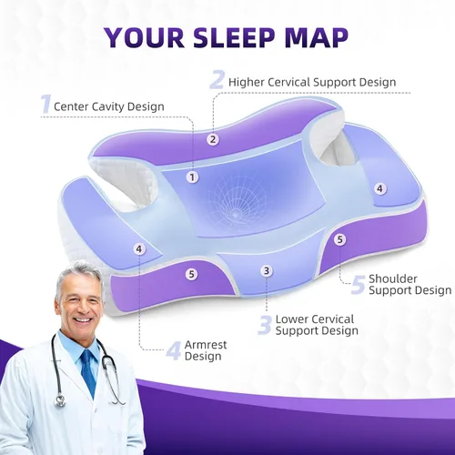 Miniatura 3 de Ergo - Almohada cervical para aliviar el dolor de cuello y hombros, almohadas ortopédicas de espuma viscoelástica de contorno refrescante, almohadas