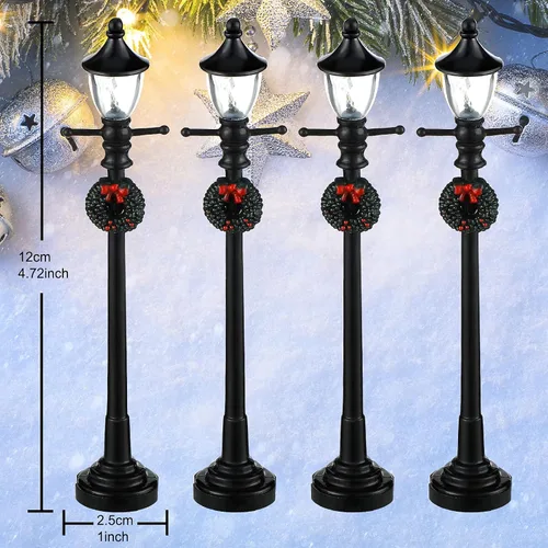 Miniatura 2 de Accesorios de pueblo para lámpara de Navidad en miniatura, poste de lámpara de pueblo, lámpara de hadas del pueblo, farol de tren, lámparas de calle