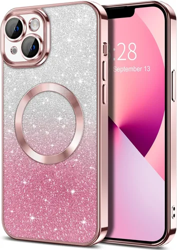 Miniatura 111 de Hython Funda para iPhone 13 Pro transparente con purpurina magnética [compatible con MagSafe] Protector completo de lente de cámara delgado