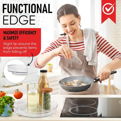 Miniatura 5 de Organizador Giratorio Transparente Oizeir Lazy Susan (Paquete de 2) Plataforma Giratoria de 9 Pulgadas para Cocina, Despensa, Refrigerador, Baño