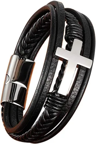 Pulsera de cuero para hombre, accesorios emo, pulseras para parejas, pulseras de cruz de amistad, regalo de joyería hippie para hombres pulseras