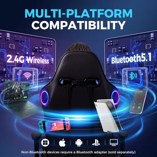 Miniatura 4 de GTPLAYER Silla de juegos con altavoces, sillas de videojuegos con reposapiés para adultos, silla reclinable ergonómica para computadora de PC