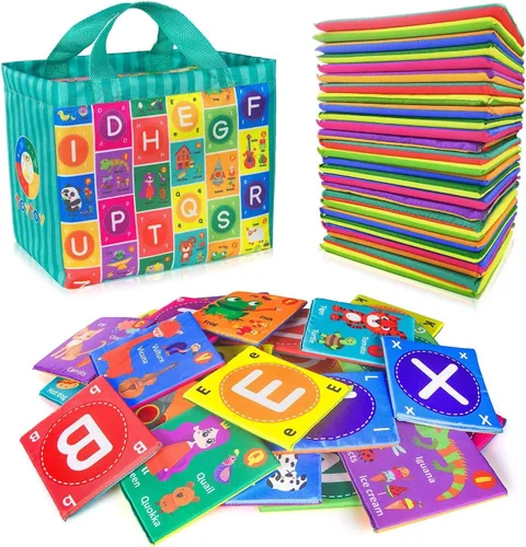 teytoy Juguetes suaves de tarjetas del alfabeto para bebé, 26 unidades, tarjetas flash del alfabeto ABC, juguete de aprendizaje temprano con bolsa