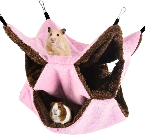 Hamaca de rata de hurón de 3 niveles, accesorios para jaula de conejillo de indias, 11.8 x 11.8 pulgadas, hamaca colgante para mascotas para Rosa