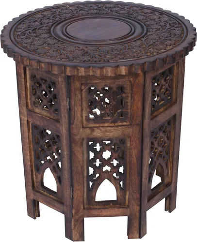 Miniatura 15 de Mesa auxiliar en madera de mango - Mesa auxiliar de madera maciza artesanal, mesa de acento tallada para decoración de sala de estar, dormitorio
