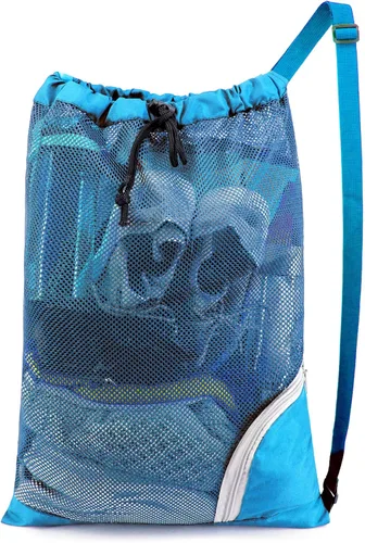 Miniatura 16 de Mochila con cordón BeeGreen para hombres y mujeres, atlética para gimnasio, deportes, entrenamiento, playa, natación, Azul marino, X-Grande