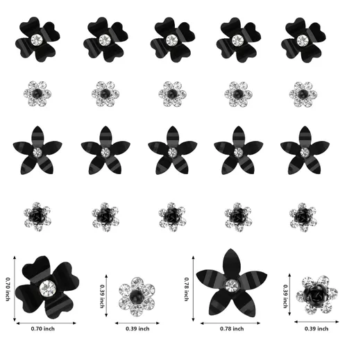 Miniatura 6 de YISSION Mini pinzas para el cabello negras con flores surtidas para mujeres y niñas, 20 pasadores de pelo florales de cristal, accesorios elegantes