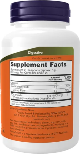 Miniatura 2 de NOW NutraFlora FOS (Fructooligosacáridos) Polvo puro, fibra prebiótica, 4 onzas