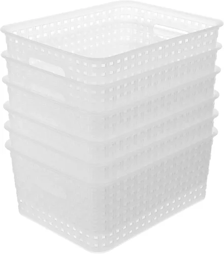 Miniatura 9 de Cestas de almacenamiento tejidas de plástico negro, paquete de 6 cestas de tejido organizador para cocina, oficina, baño