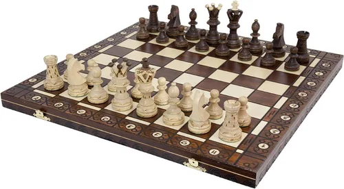 Wegiel Juego de Ajedrez Embajador Europeo Hecho a Mano - Tablero de Madera de Haya y Abedul de 21 Pulgadas con Base de Fieltro - Piezas de Ajedrez