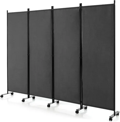 Miniatura 12 de GOFLAME Divisor de habitación plegable de 4 paneles, pantalla de privacidad enrollable de 6 pies con ruedas bloqueables, pantalla de partición