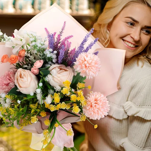 Miniatura 7 de Fainne 100 hojas de papel de regalo de flores, papel de regalo floral a granel, impermeable, suministros de ramo de floristería coreana, regalo