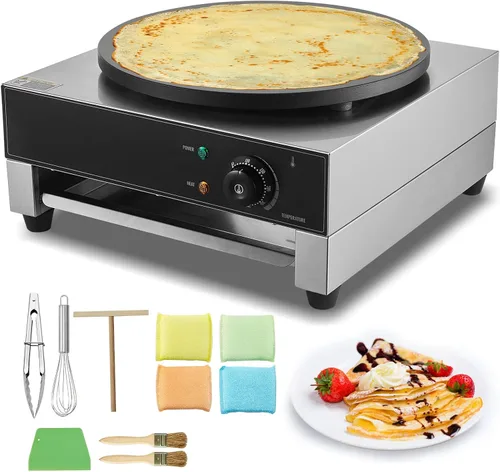 Miniatura 9 de HappyBuy Máquina eléctrica de crepé - 16 pulgadas, 1700 W, acero inoxidable antiadherente, escritorio, control de temperatura, para uso comercial