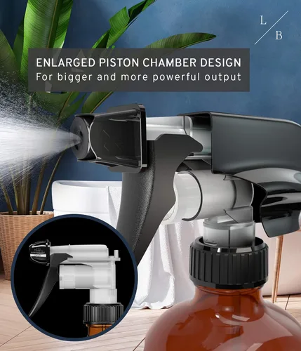 Miniatura 5 de LiBa Paquete de 2 botellas de vidrio ámbar, botella de spray vacía recargable de 16 onzas para limpieza, aceites esenciales, cabello, plantas