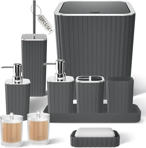 Miniatura 36 de XLHOMO Bathroom Set- 25PC Beige Bathroom Set, Bathroom Set with Shower Curtain and Rugs, Beige Shower Curtain Set, Toilet Brush, Bathroom Trash Can