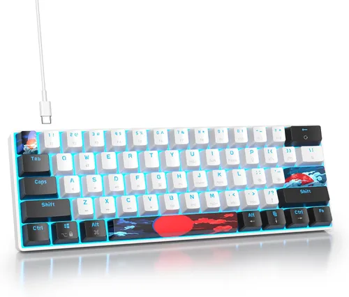Miniatura 12 de Teclado mecánico portátil 60 % para juegos, teclado de oficina mini compacto con retroiluminación LED azul hielo de 61 teclas con cable, interruptor