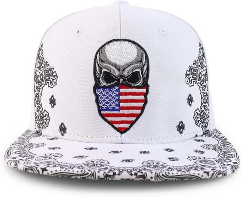 Miniatura 2 de Trendy Apparel Shop Bandana de calavera bordada Snapback con estampado de cachemira