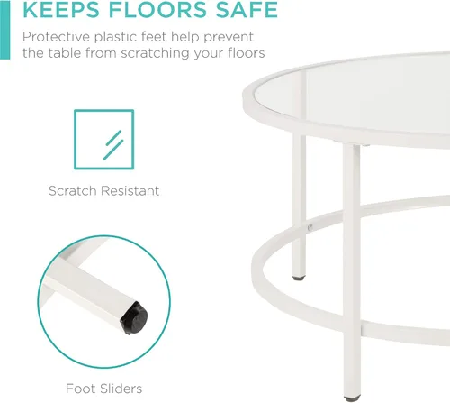 Miniatura 5 de Best Choice Products Mesa auxiliar redonda de cristal templado moderna de 36 pulgadas para sala de estar, comedor, té, decoración del hogar