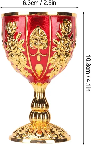 Miniatura 6 de Zerodis Cáliz dorado de aleación de zinc de 4 pulgadas de alto, diseño retro en relieve, elegante taza para banquete de fiesta (rojo dorado)