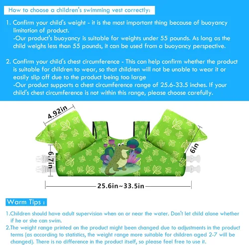 Miniatura 3 de Chriffer - Chaleco salvavidas para niños de 30 a 55 libras, flotadores con arnés de hombro con alas de brazo para niños y niñas de 2, 3, 4, 5, 6, 7
