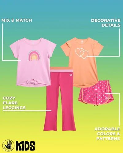 Miniatura 2 de Body Glove Conjunto de pantalones cortos activos para niña, camiseta de 4 piezas, camiseta sin mangas, pantalones cortos de ciclismo con leggings