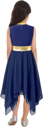 Miniatura 14 de CHICTRY Vestido de baile lírico sin mangas asimétrico para niñas, disfraz de adoración litúrgica contemporánea
