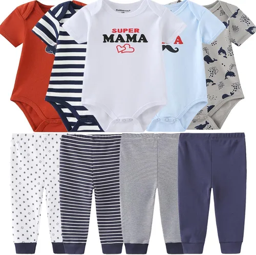 Miniatura 70 de Conjunto de canastilla para bebé, 9 piezas, conjunto de mamelucos y pantalones, conjunto de regalo unisex para bebé