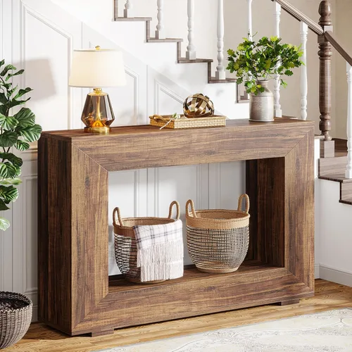 Miniatura 4 de Tribesigns - Mesa consola de granja, mesa de entrada de 47 pulgadas con almacenamiento, mesa decorativa de pasillo con estilo industrial para sala